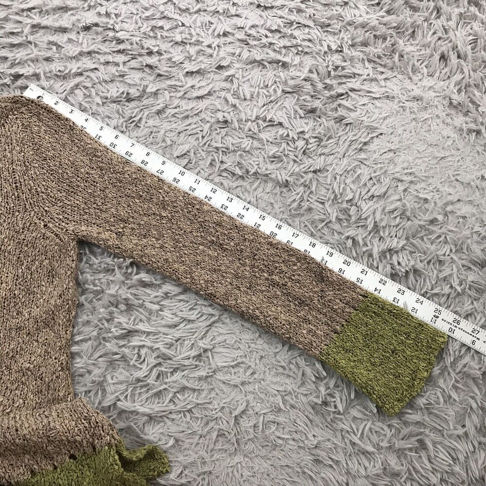 Soft Surroundings Sweater Open‎ Weave Brown Green Stripe Lace Up V-Neck Tunic L - Picture 7 of 7